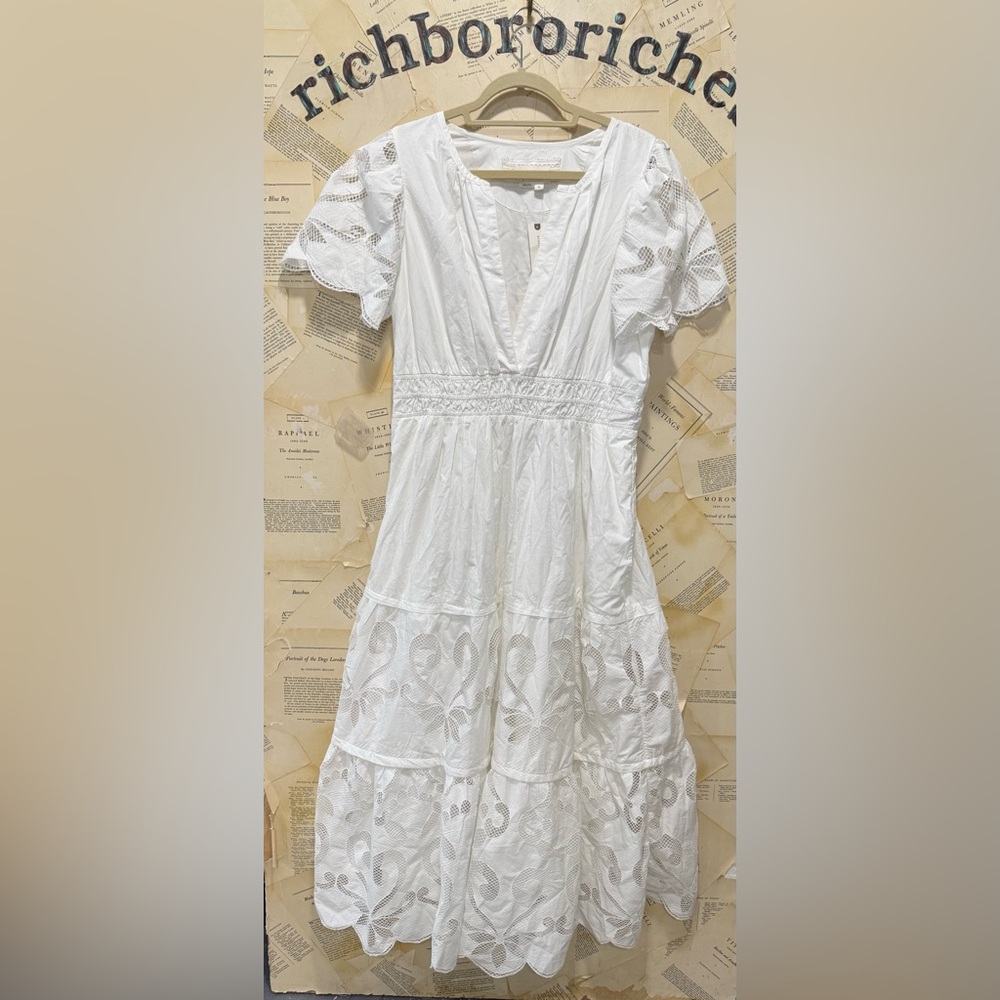 Anthropologie The Somerset Maxi Dress Cutout Edition Tiered Smocked White - Picture 6 of 7